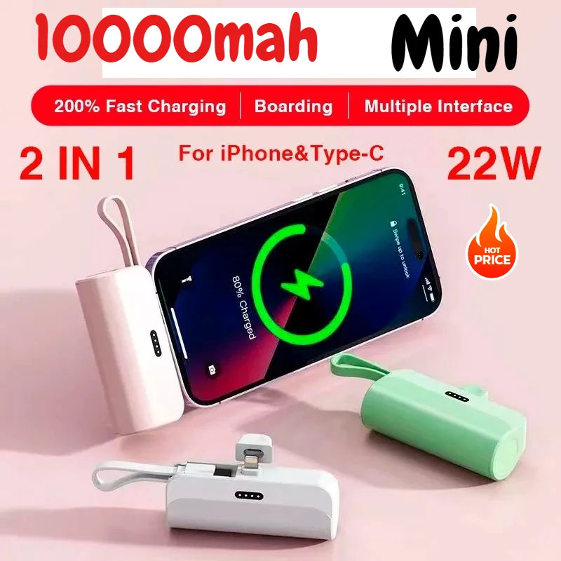 Mini Portable Mobile Phone Charger External Battery Power Bank Plug and Play Suitable for Apple Samsung Huawei Xiaomi 10000Mah