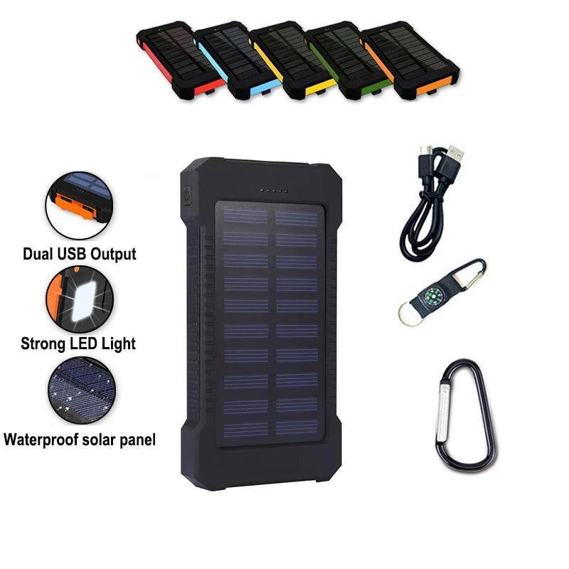 Solar Power Bank 200000Mah Waterproof Portable Solar Panel Charger Powerbank for Iphone17 Samsung Huawei Xiaomi External Battery