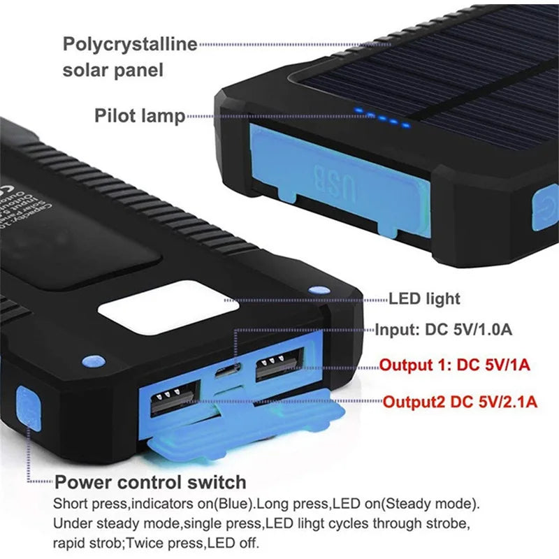 Solar Power Bank 200000Mah Waterproof Portable Solar Panel Charger Powerbank for Iphone17 Samsung Huawei Xiaomi External Battery