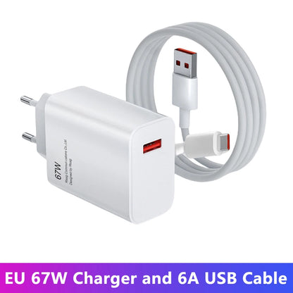 Original 67W USB Super Fast Charger Power Adapter Mi 12 11 6A Type C Cable POCO X5 X4 Pro Redmi Note 9 10 11 Charging