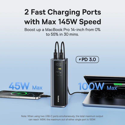 145W Power Bank 20800Mah Dual USB a USB C PD 100W Fast Charging Digital Display Portable Powerbank for Laptop Phone Steam