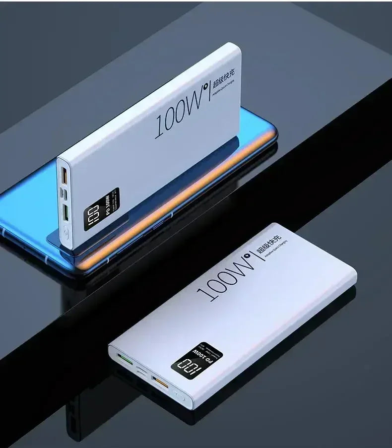 100W Ultra-Fast Charging 30000Mah Power Bank with Dual USB Ports High Capacity External Battery for Iphone 15 Android Samsung