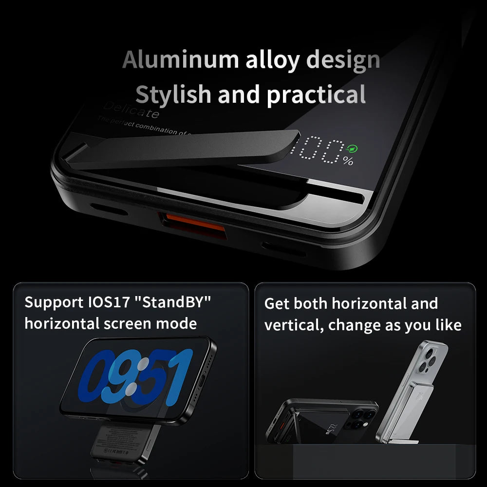 New High Quality Alloy Powerbank Backup Battery for Magsafe with Gift Powerbank Magnetic Wireless Phone Charger with Phone Hold