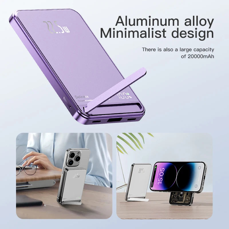 New High Quality Alloy Powerbank Backup Battery for Magsafe with Gift Powerbank Magnetic Wireless Phone Charger with Phone Hold