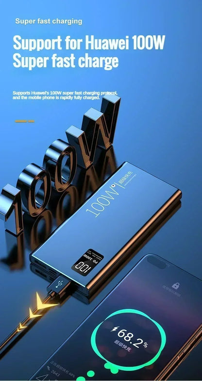 100W Ultra-Fast Charging 30000Mah Power Bank with Dual USB Ports High Capacity External Battery for Iphone 15 Android Samsung